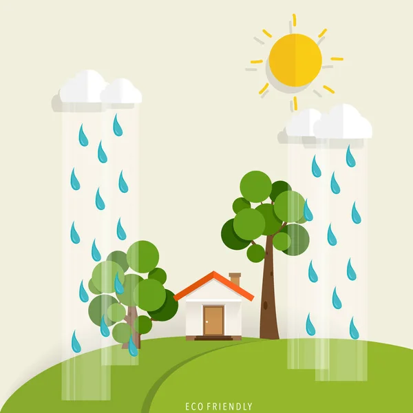 Verde Eco Ciudad Concepto Vivo Ilustración Vectorial — Vector de stock