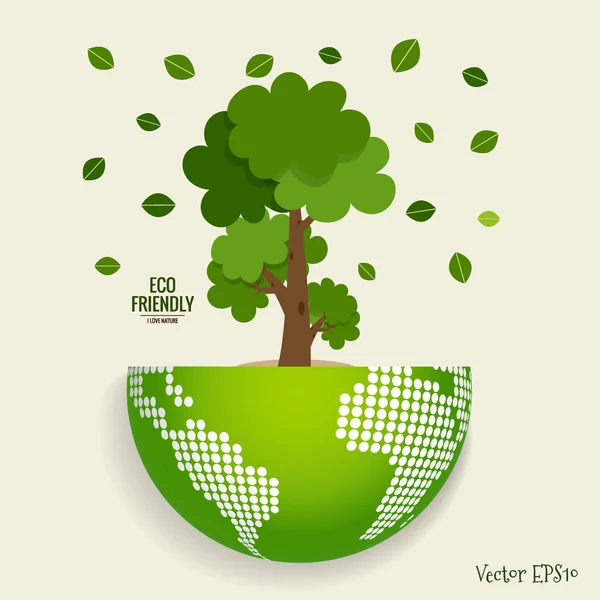 Amigo Eco Conceito Ecologia Com Green Eco Earth Árvores Ilustração —  Vetores de Stock