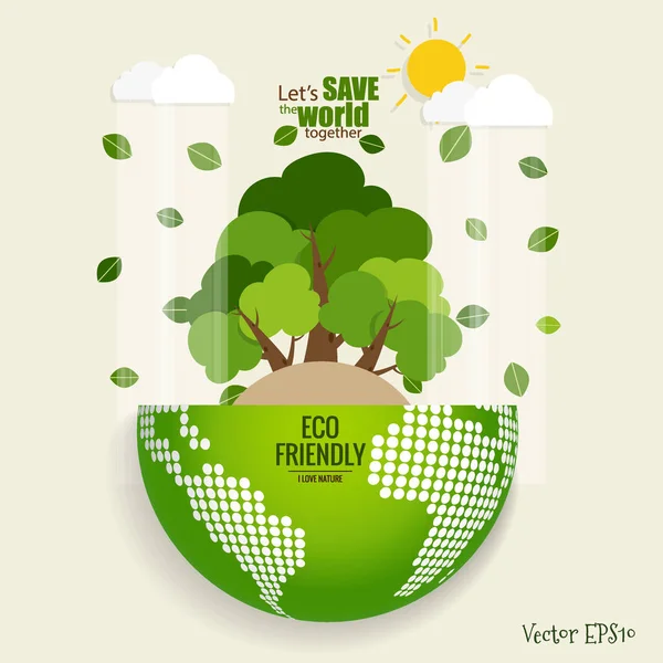 Eco Friendly Koncepcja Ekologiczna Green Eco Earth Drzew Ilustracja Wektora — Wektor stockowy