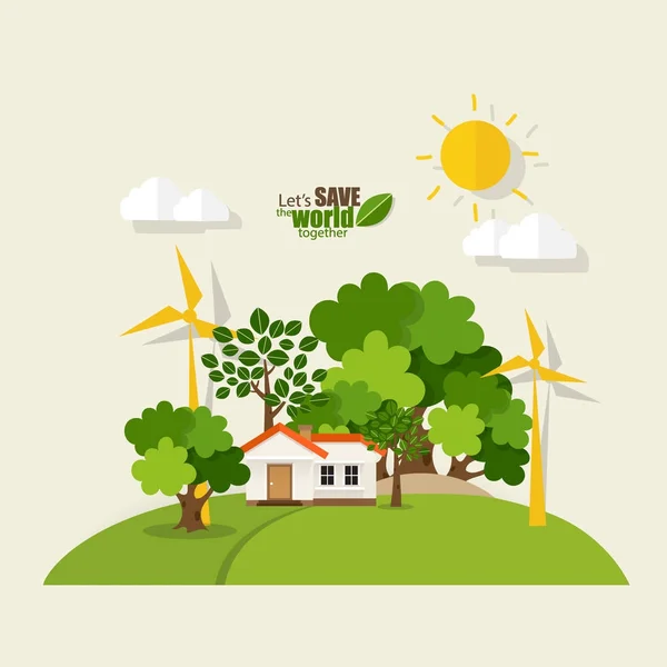 Verde Eco Conceito Vida Cidade Ilustração Vetorial —  Vetores de Stock