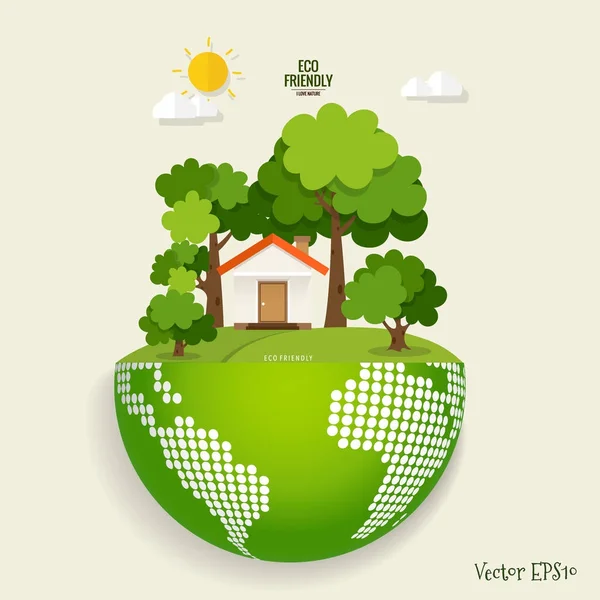 Концепция Зеленого Экогорода Зеленой Эко Землей Деревьями Векторная Иллюстрация — стоковый вектор