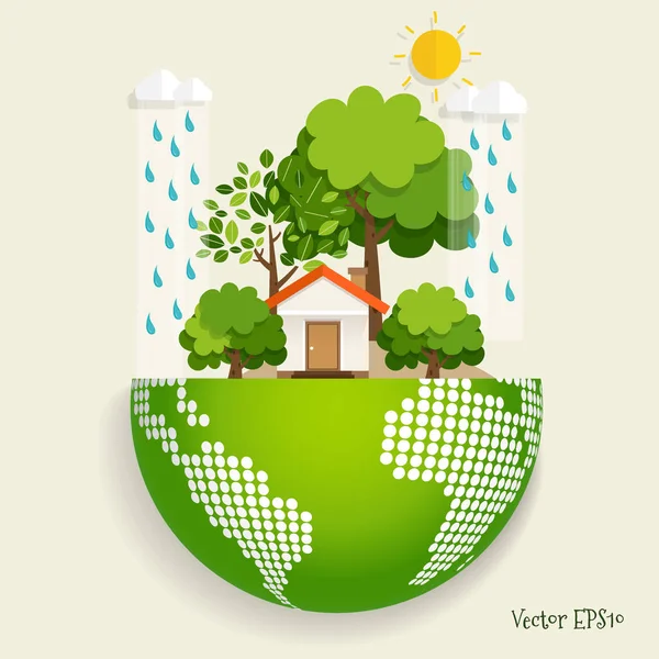 Green Eco Concepto Vida Ciudad Con Green Eco Tierra Árboles — Vector de stock