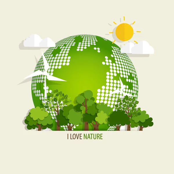 Eco Amigo Concepto Ecología Con Eco Tierra Verde Árboles Ilustración — Vector de stock