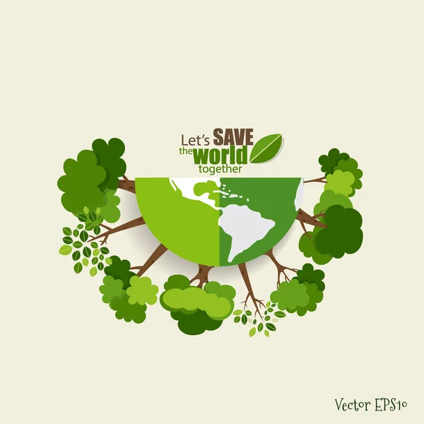 Eco Amigo Concepto Ecología Con Eco Tierra Verde Árboles Ilustración — Archivo Imágenes Vectoriales