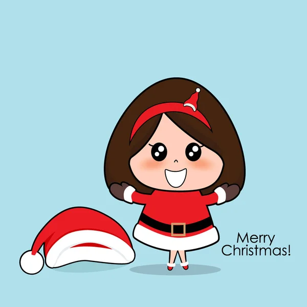 Niedlichen Charakter Mädchen mit Weihnachtsmann-Kostüm. Weihnachtlicher Hintergrund. — Stockvektor