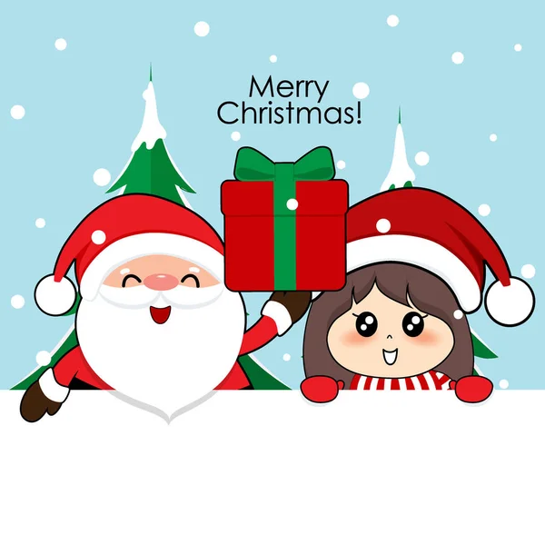 Santa Claus and cute character girl with santa costume. — Stock Vector