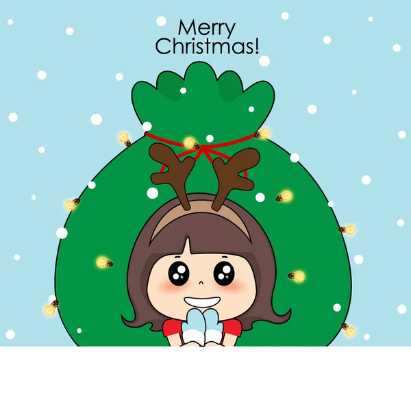 Cute character girl with santa costume. Christmas background. — Stock Vector