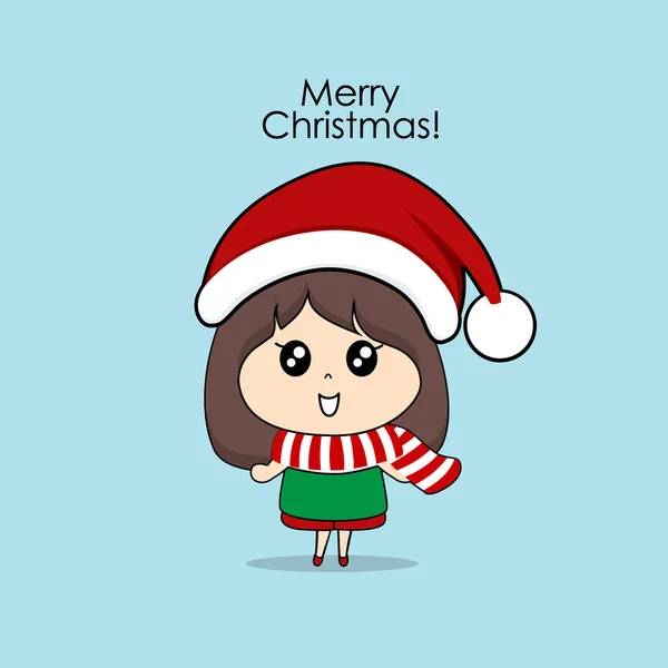 산타 복장을 한 귀여운 여자 애. 크리스마스 배경. — 스톡 벡터