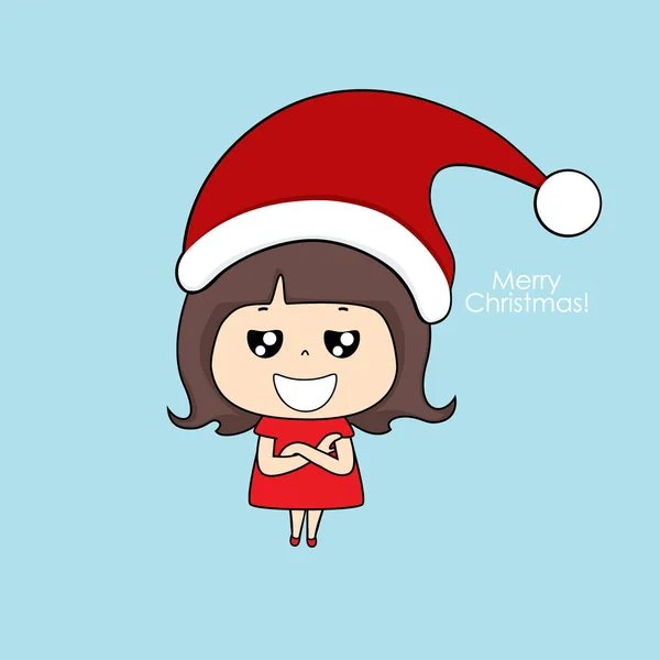 Aranyos karakter lány télapó jelmezben. Karácsonyi háttér. — Stock Vector