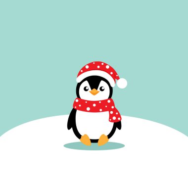 Penguen. Noel arkaplanı. Noel tebrik kartı..