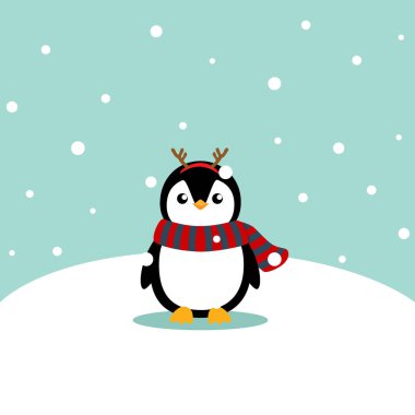 Penguen. Noel arkaplanı. Noel tebrik kartı..