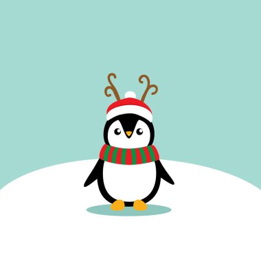 Penguen. Noel arkaplanı. Noel tebrik kartı..