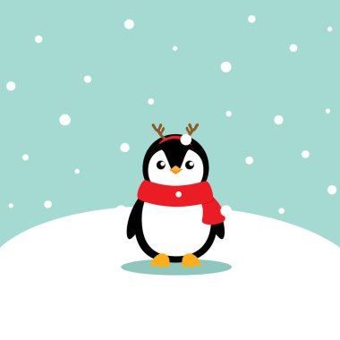 Penguen. Noel arkaplanı. Noel tebrik kartı..