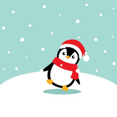 Penguen. Noel arkaplanı. Noel tebrik kartı..