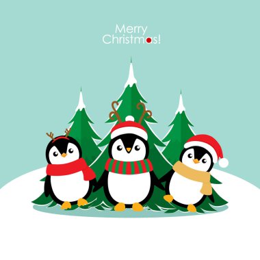 Penguen. Noel arkaplanı. Noel tebrik kartı..