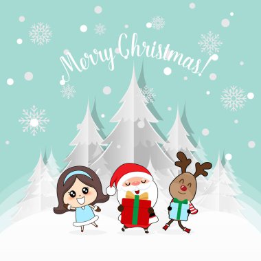 Noel Baba, ren geyiği ve Noel Baba ile Noel tebrik kartı.