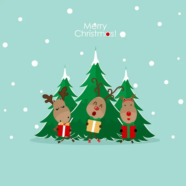 Leuke rendieren. Kerst achtergrond. Kerstkaart. Vectorillustratie. — Stockvector