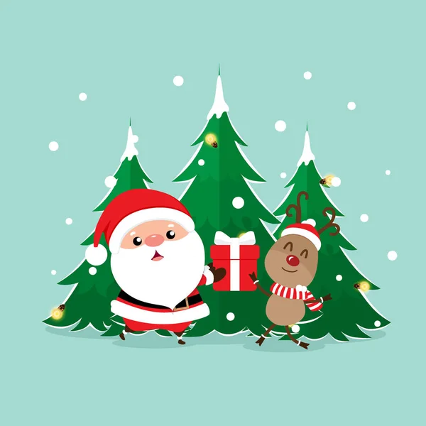Cartão de Natal com Natal Papai Noel e renas . — Vetor de Stock