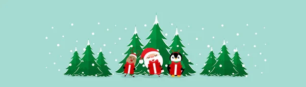 Рождественская открытка с Санта-Клаусом, Пингвином и — стоковый вектор