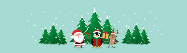 Tarjeta de felicitación de Navidad con Papá Noel, Pingüino y — Archivo Imágenes Vectoriales