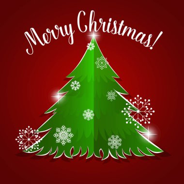 Noel ağacı ve vektör illüstrasyonlu Noel tebrik kartı