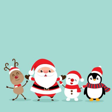 Noel Baba, ren geyiği ve karla Noel tebrik kartı.