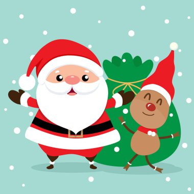 Noel Baba ve ren geyikleriyle Noel tebrik kartı.. 