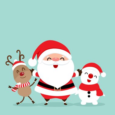 Noel Baba, ren geyiği ve Noel Baba ile Noel tebrik kartı. 