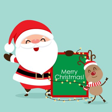 Noel Baba ve ren geyikleriyle Noel tebrik kartı.. 