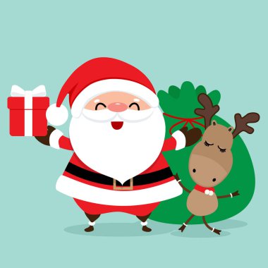 Noel Baba ve ren geyikleriyle Noel tebrik kartı.. 