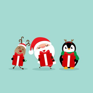 Noel Baba, ren geyiği ve P ile Noel tebrik kartı.