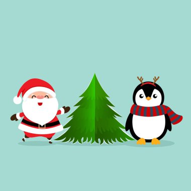 Noel Baba ve Penguen ile Noel tebrik kartı.