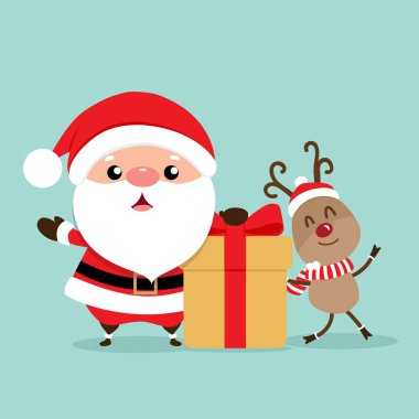 Noel Baba ve ren geyikleriyle Noel tebrik kartı.. 