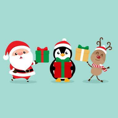 Noel Baba, ren geyiği ve P ile Noel tebrik kartı.