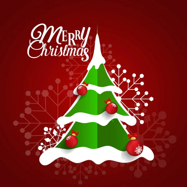 Tarjeta de felicitación de Navidad con árbol de Navidad, ilustración vectorial — Vector de stock