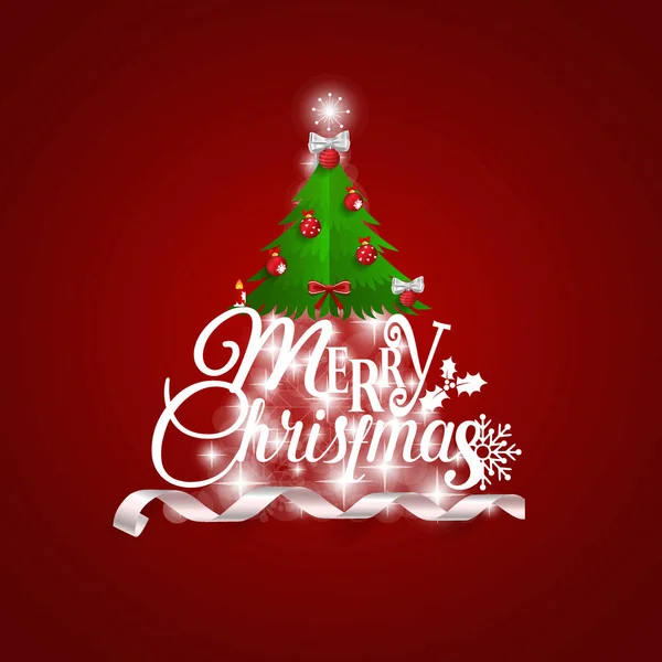 クリスマスグリーティングカード メリークリスマスツリーとレタリング ベクトルイラスト — ストックベクタ