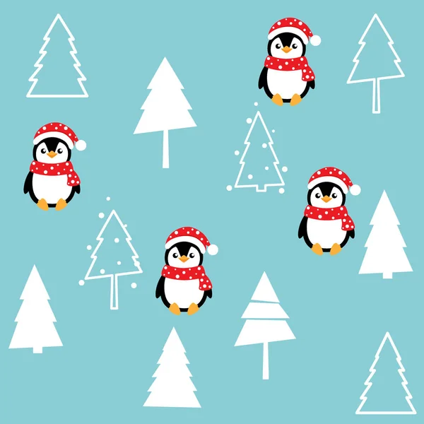 Carte de vœux de Noël avec dessin animé Pingouins. Vecteur il — Image vectorielle