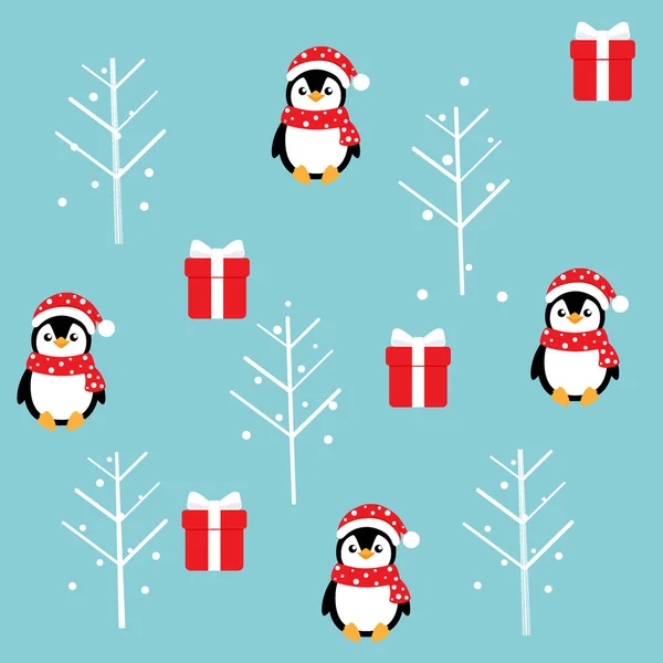 Різдвяна листівка з карикатурою на пінгвінів. Вектор Іль — стоковий вектор