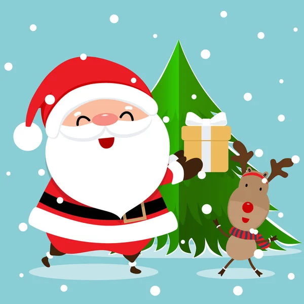 Різдвяний вітальний листівка з Санта Клаусом і олені. — стоковий вектор