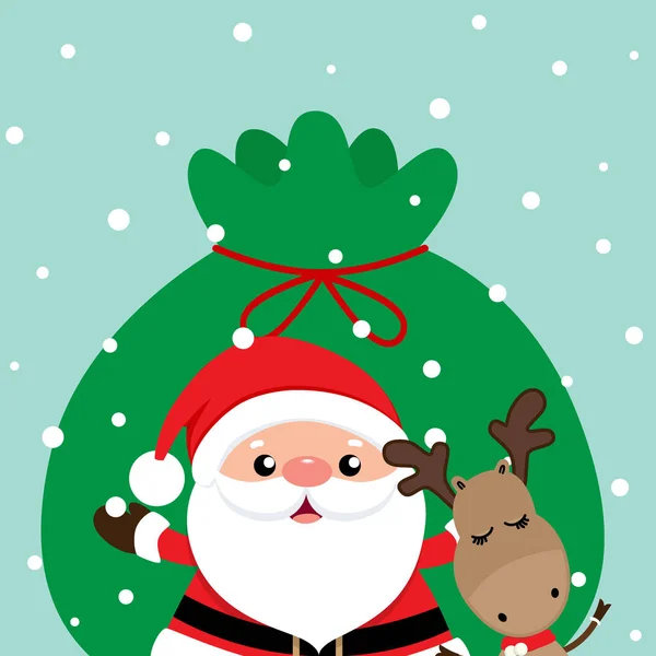 Carte de vœux de Noël avec le Père Noël et les rennes . — Image vectorielle