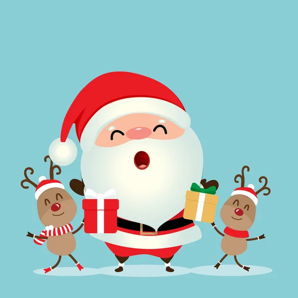 Karácsonyi üdvözlőlapot a Mikulás, és a rénszarvas. — Stock Vector
