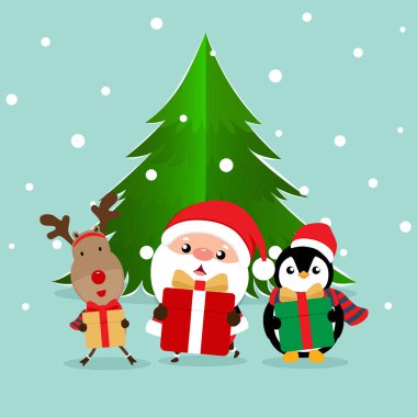 Noel Baba, ren geyiği ve P ile Noel tebrik kartı.