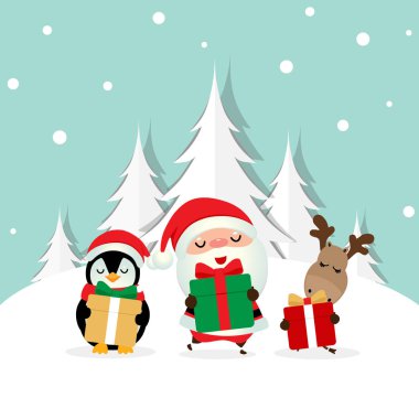 Noel Baba, ren geyiği ve P ile Noel tebrik kartı.