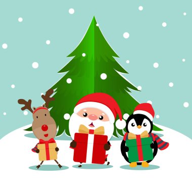 Noel Baba, ren geyiği ve P ile Noel tebrik kartı.