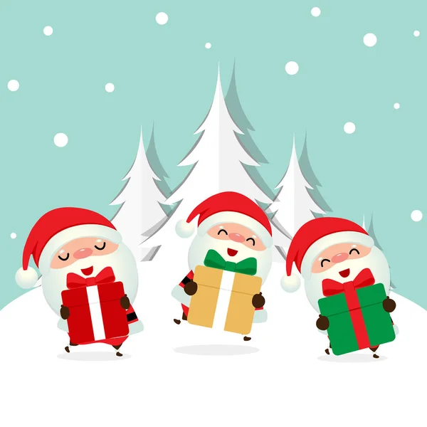 Holiday Christmas background with Santa Claus, and Christmas tre — Stock Vector