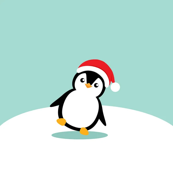 Holiday Christmas greeting card with Penguin cartoon. Vector ill — Stock Vector