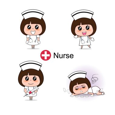 Çizgi film karakteri Hemşire Tasarımı, Tıp çalışanı, Tıbbi konsept. Vektör illüstrasyon tasarımı.