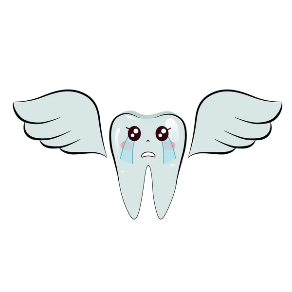 Dent Vectorielle Dessin Animé Avec Aile Mignonne Concept Soins Dentaires — Image vectorielle