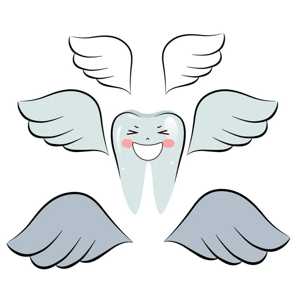 Vektorový Kreslený Zub Pěkným Křídlem Koncepce Péče Zuby Vektorová Ilustrace — Stockový vektor