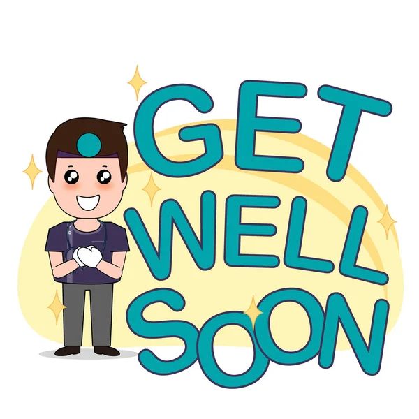 Zubař Slovem Get Well Soon Cartoon Character Zubař Design Lékařský — Stockový vektor